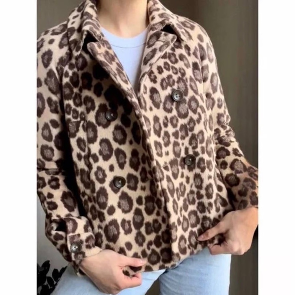 Rebecca Taylor Leopard Print Double-Breasted Wool Coat